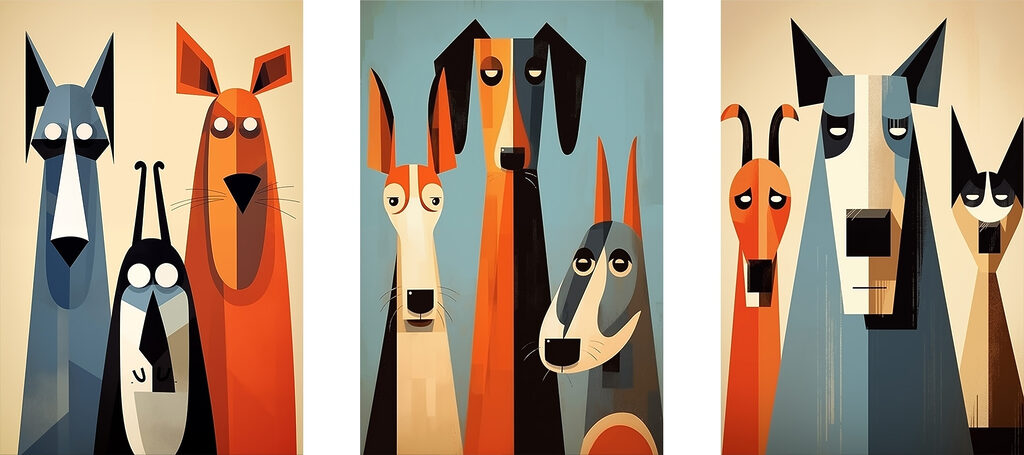 Group of dogs paintings