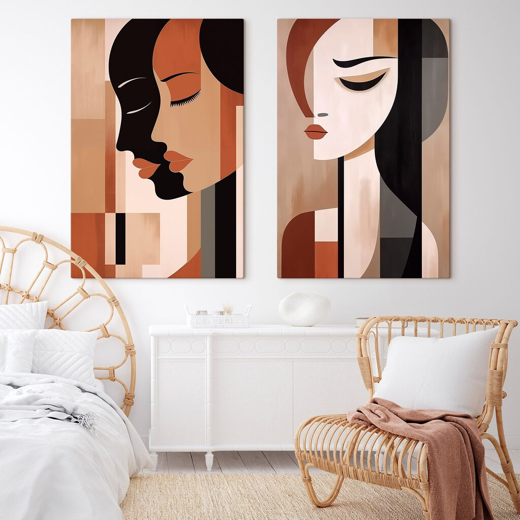 Two paintings of women with different colors
