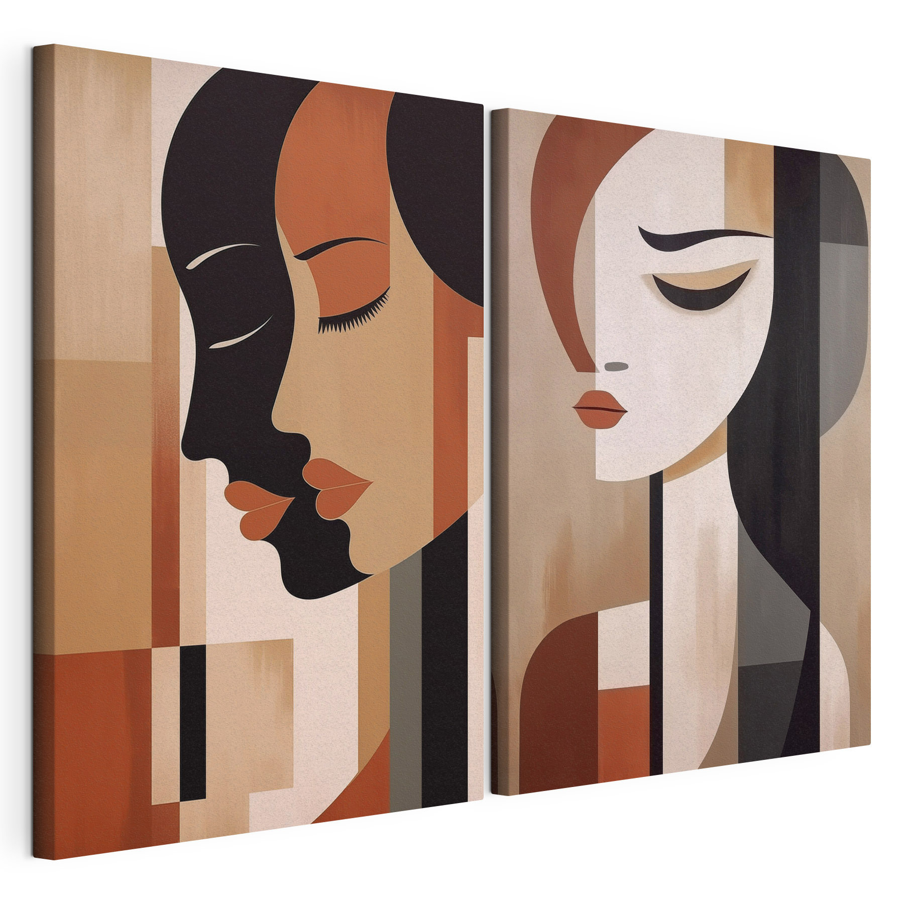 Two paintings of women with different colors