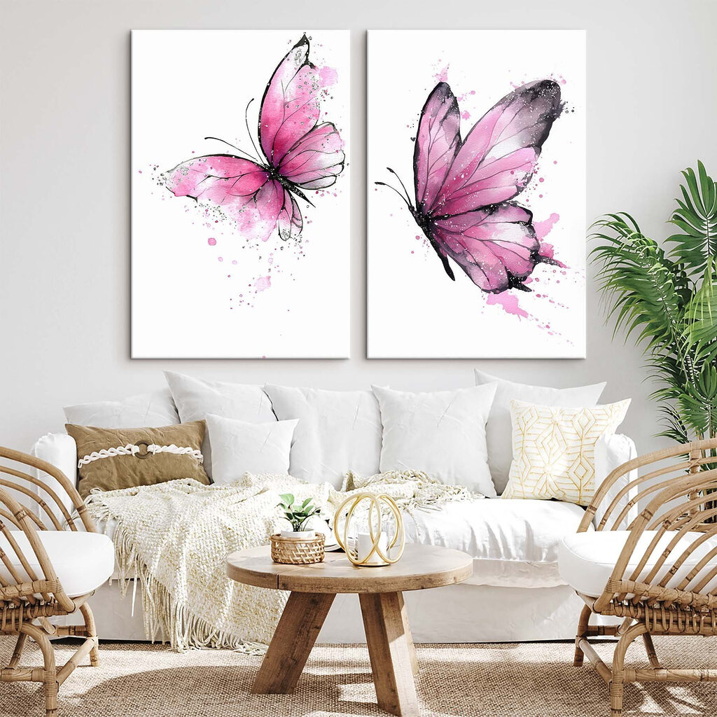 Two butterflies with pink wings