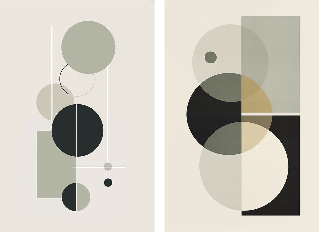 Couple of art pieces of circles and lines