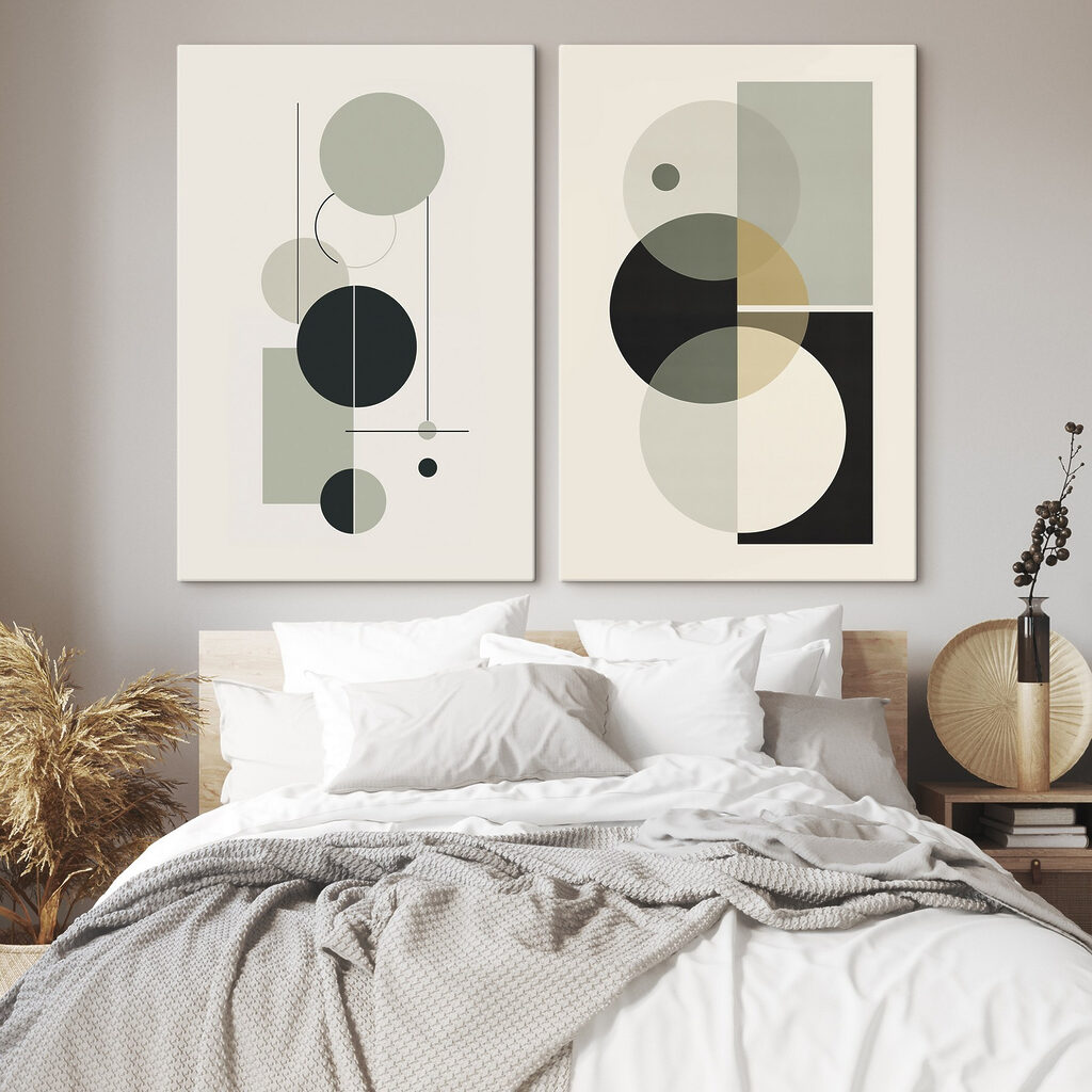 Couple of art pieces of circles and lines
