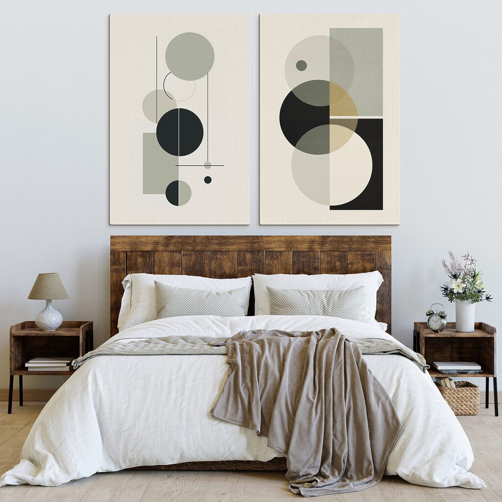 Couple of art pieces of circles and lines