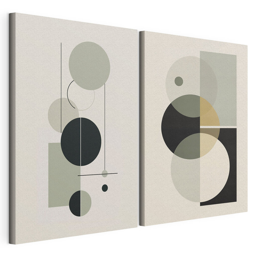 Couple of art pieces of circles and lines