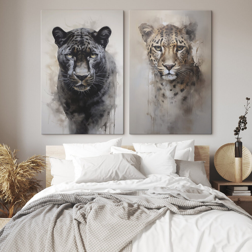 Painting of a leopard and a cheetah