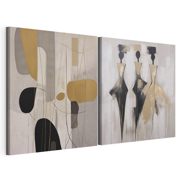 Two paintings of people in different poses
