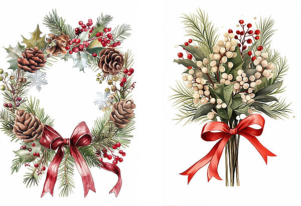 Wreaths of flowers and berries