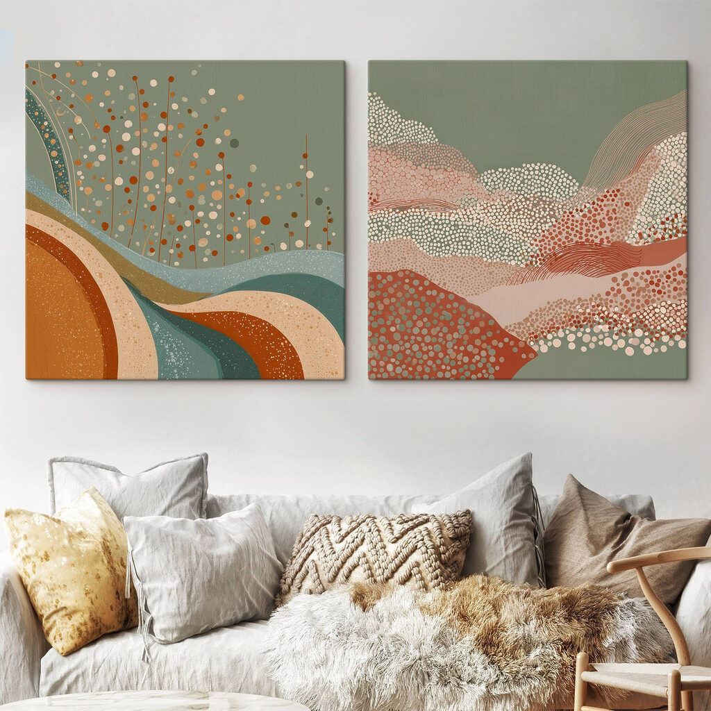 Two paintings of a landscape