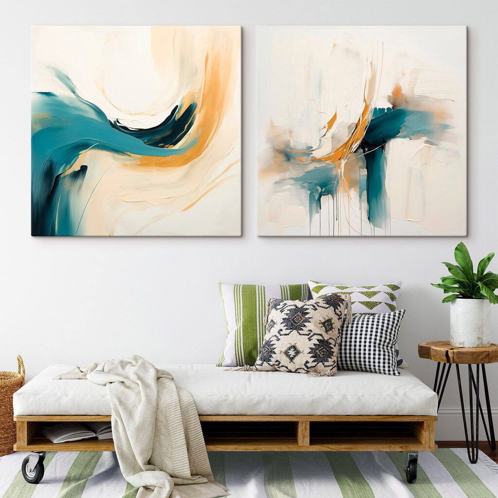 Two paintings of different colors
