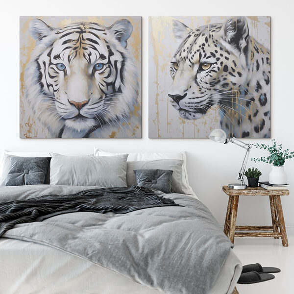 Two paintings of tigers and leopards