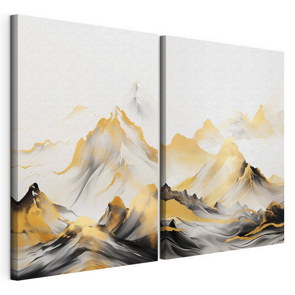 Painting of mountains and waves