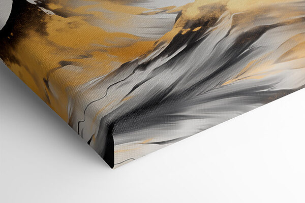 Painting of mountains and waves