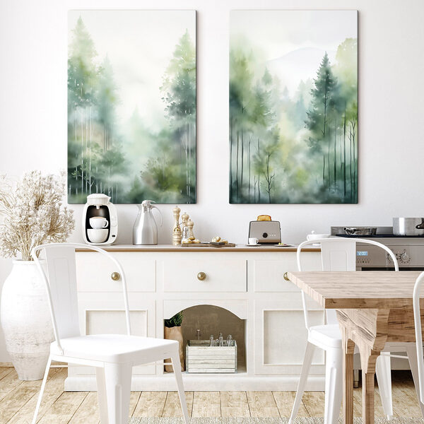 Painting of trees in fog