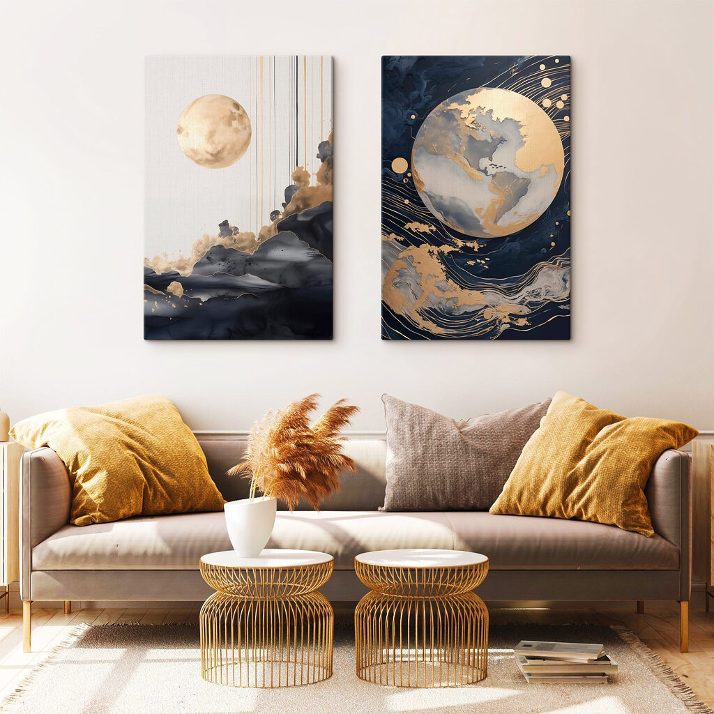 Two paintings of the moon and the moon