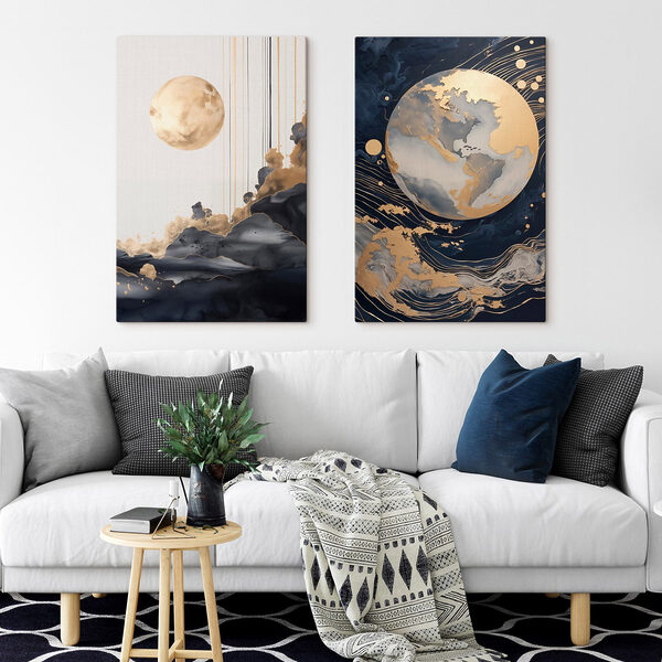 Two paintings of the moon and the moon
