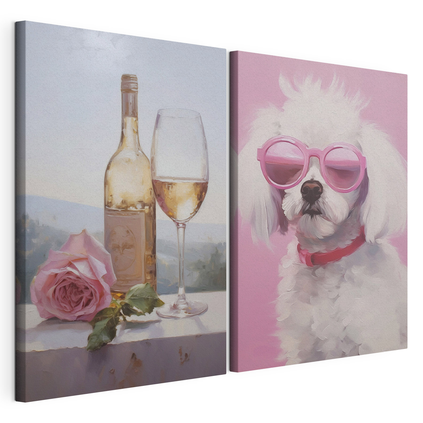 Painting of a dog and a wine glass