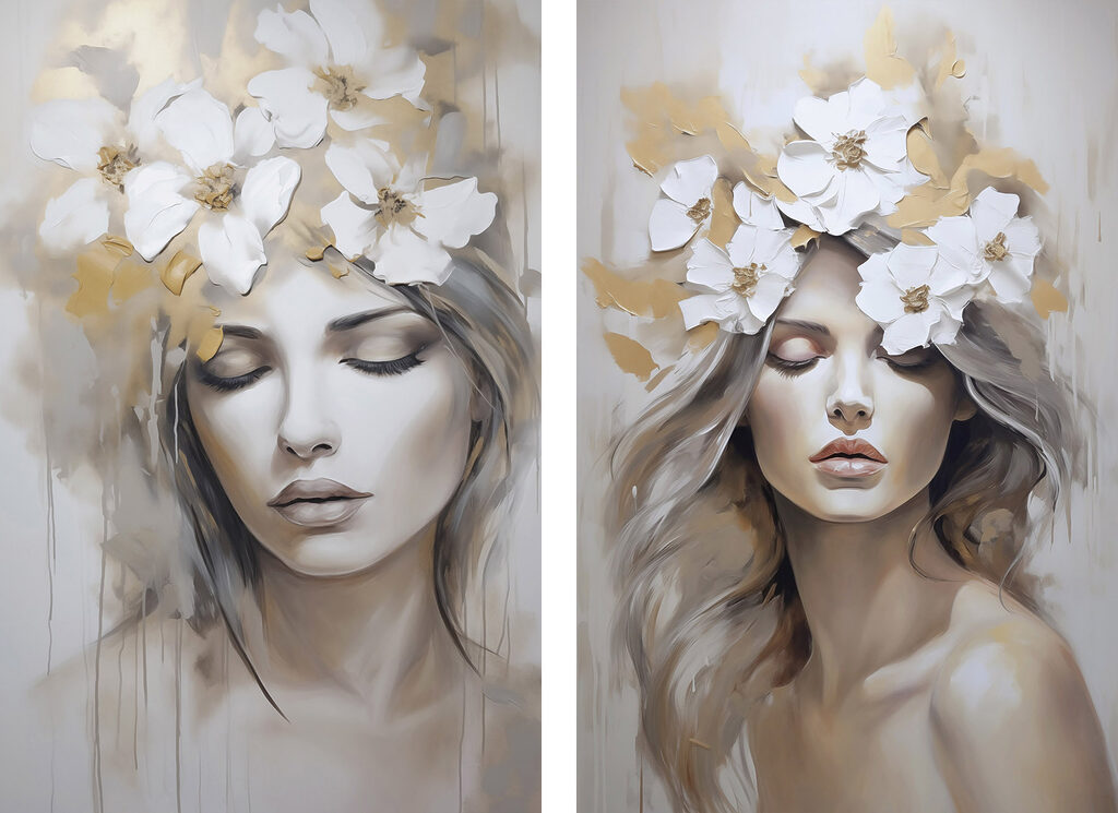 Painting of a woman with flowers on her head