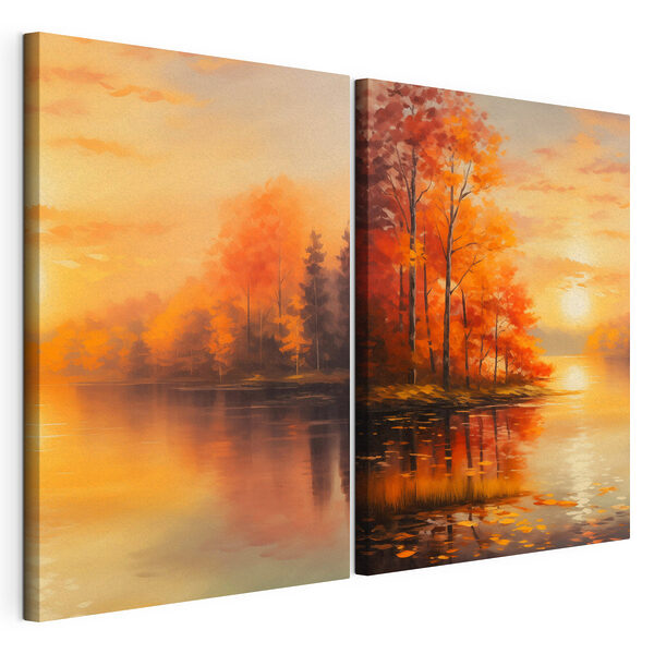 Painting of a lake and a sunset