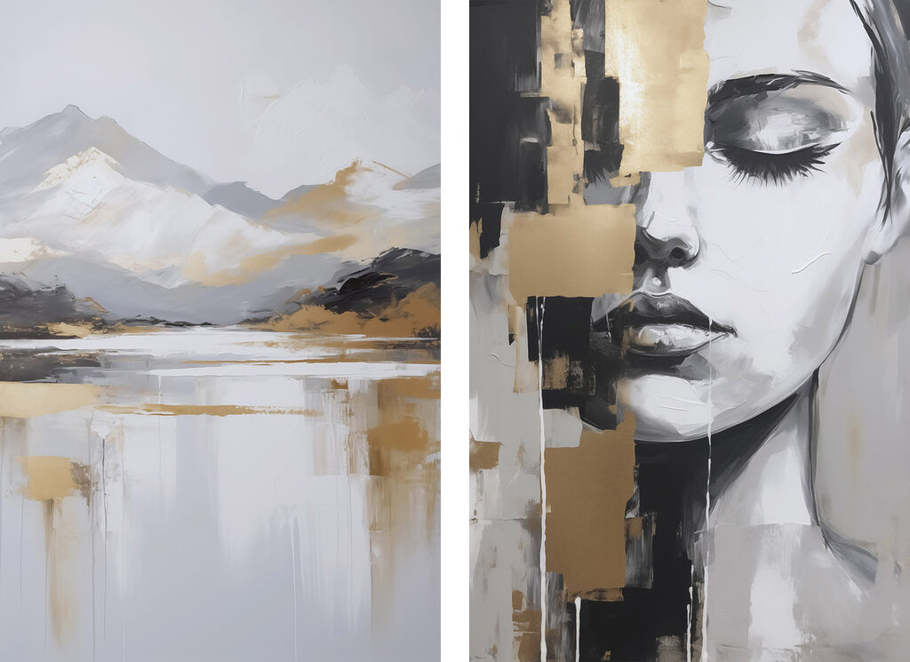 Two paintings of a woman's face