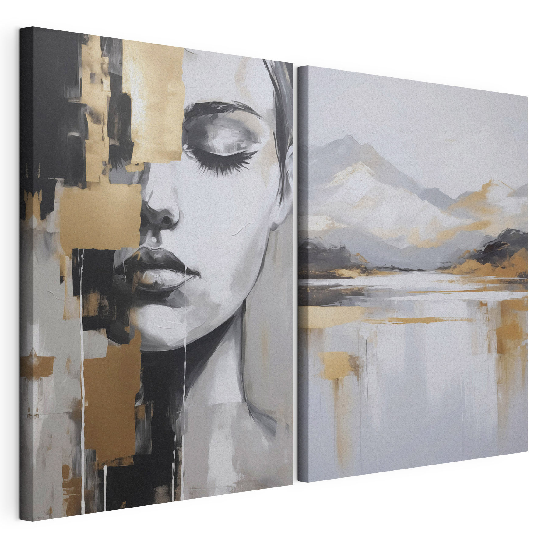 Two paintings of a woman's face