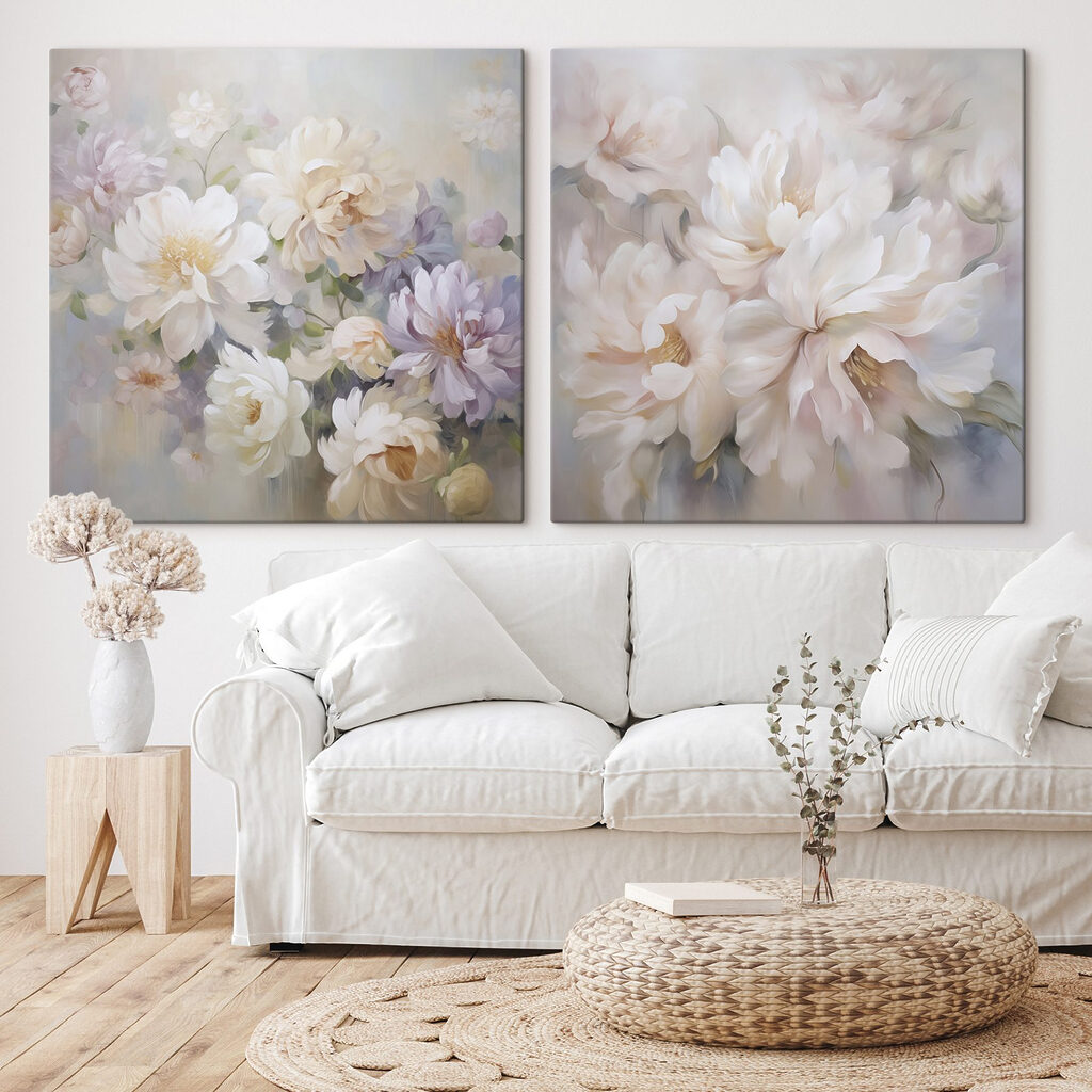 Painting of flowers on canvas
