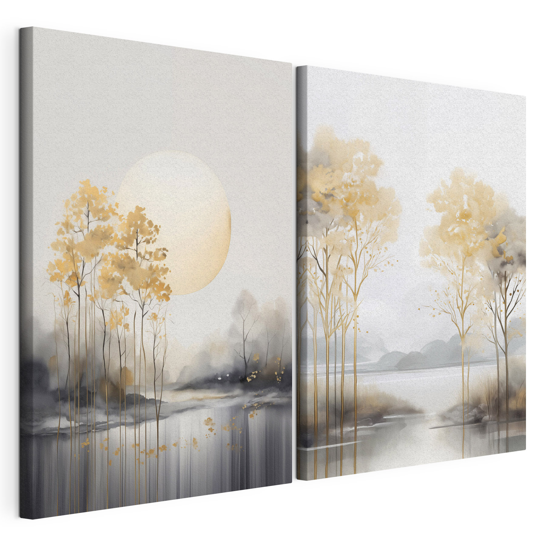 Painting of trees and a lake