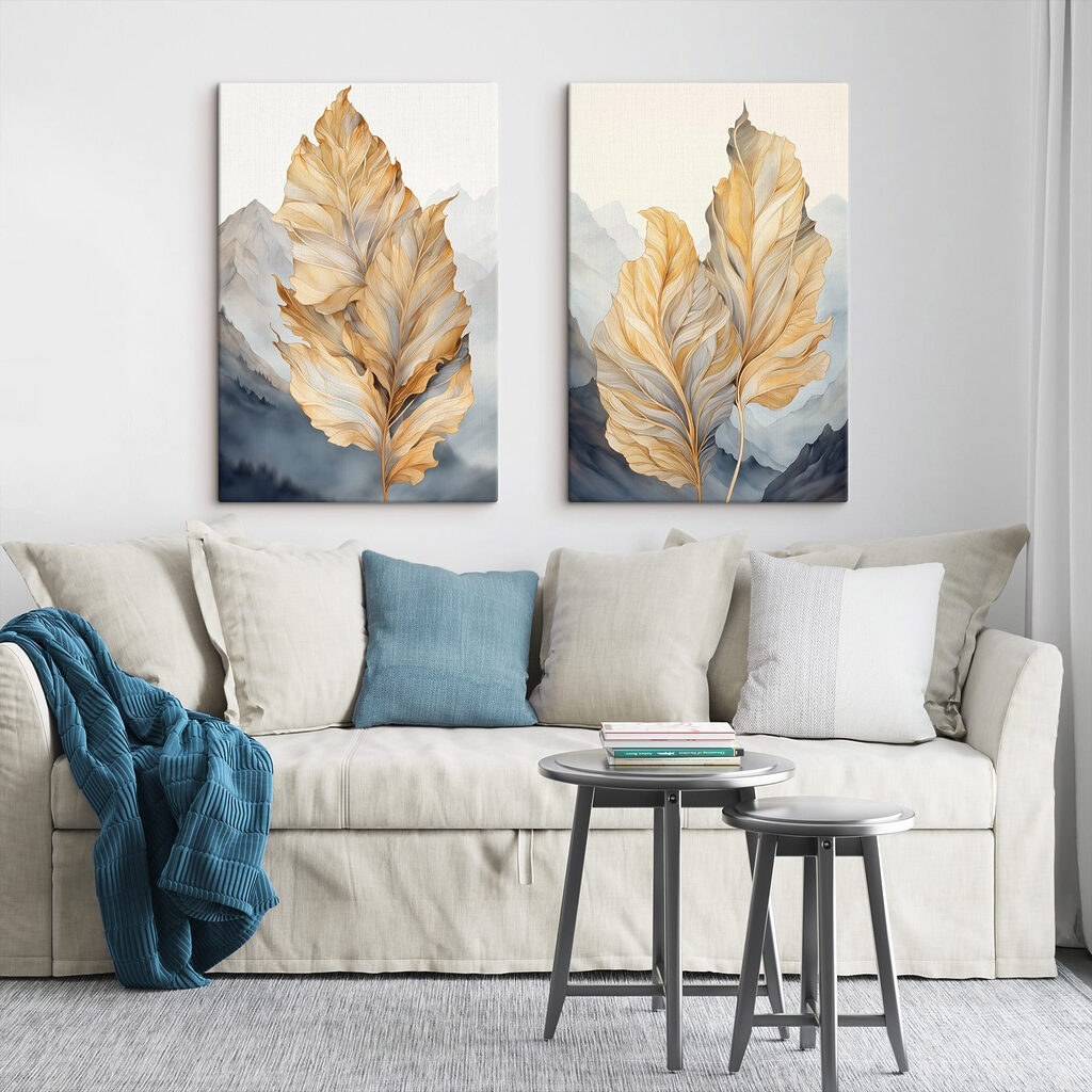 Autumn leaves against serene background