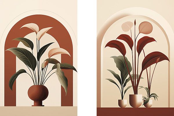 Two images of plants in pots