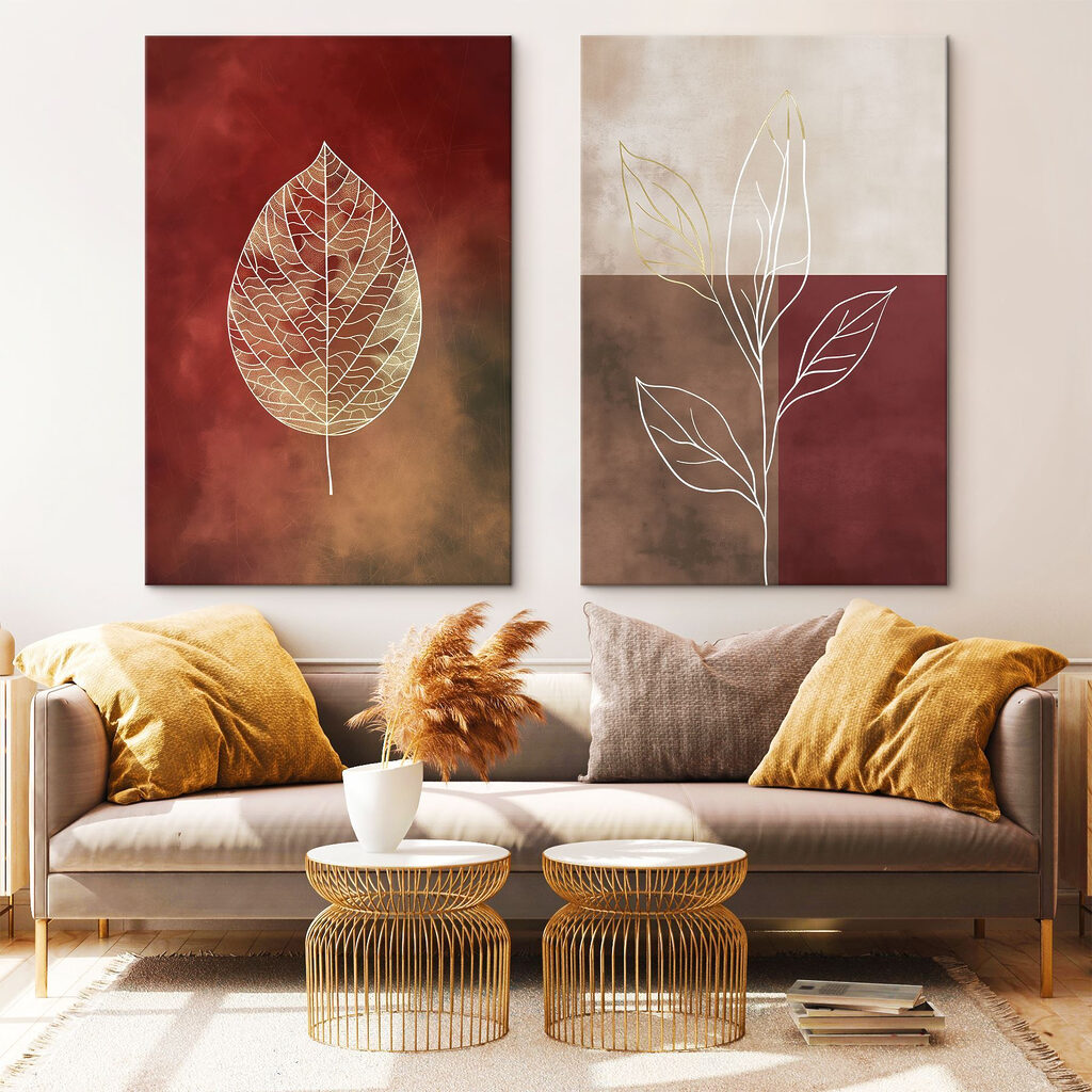 - Elegant leaf outlines on warm hues