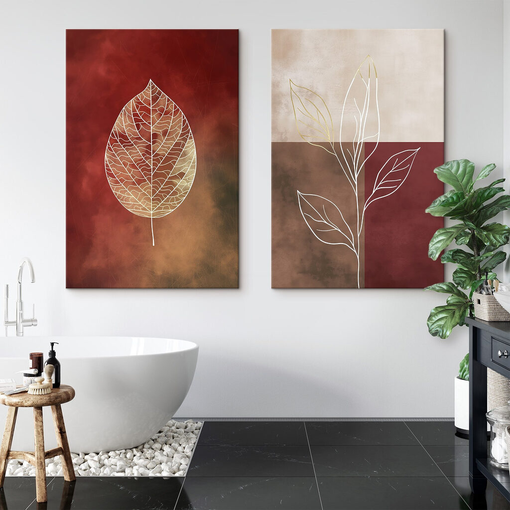 - Elegant leaf outlines on warm hues