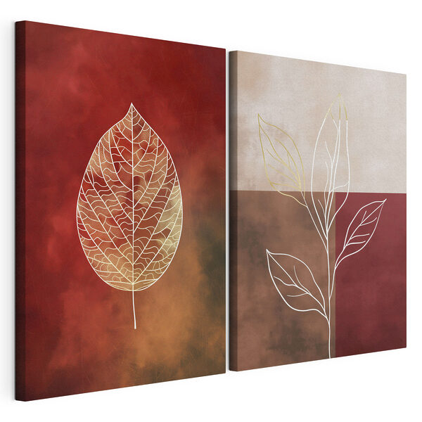 - Elegant leaf outlines on warm hues