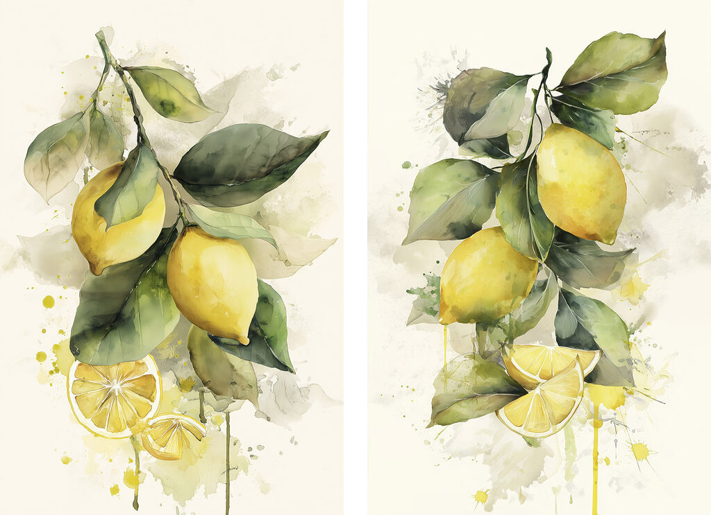 Painting of lemons on a branch