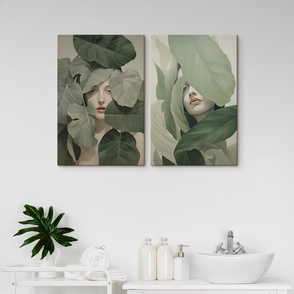 Woman's face surrounded by leaves