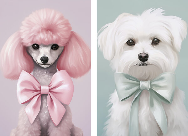 Dog with pink hair and a bow
