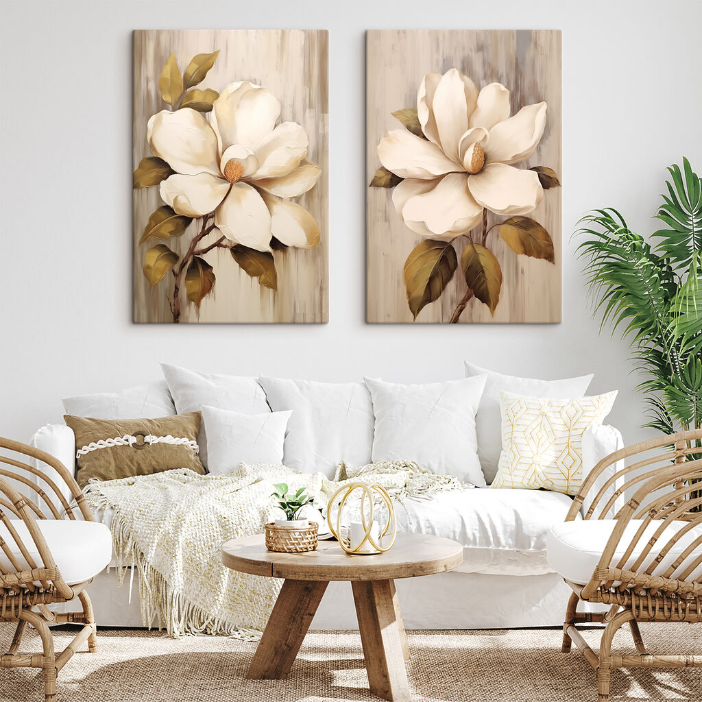 Painting of flowers on a wood surface