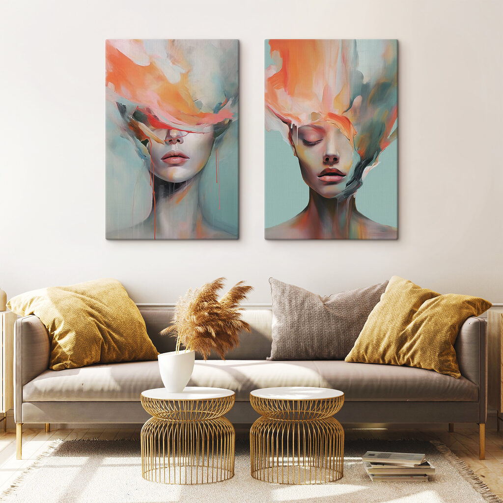 Collage of a woman's face and a painting
