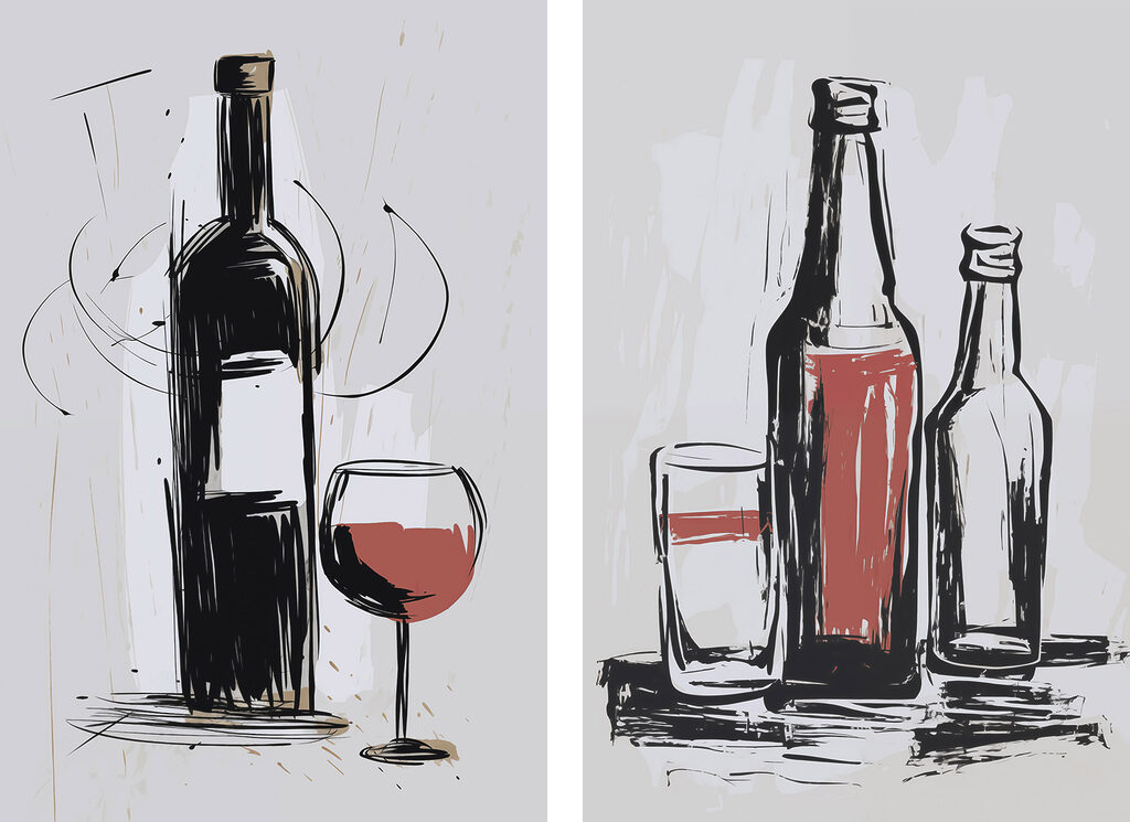 Artful reflections of beverage bottles