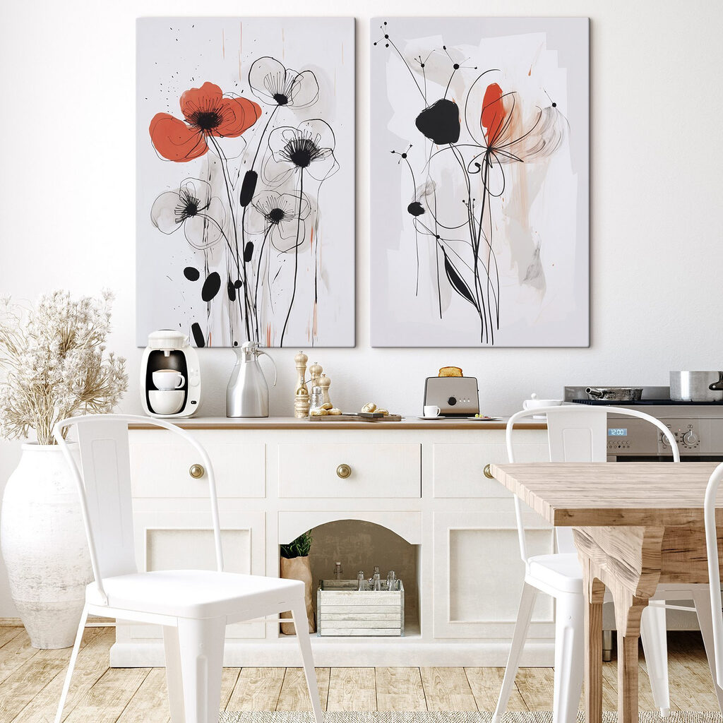 Painting of flowers on a white surface