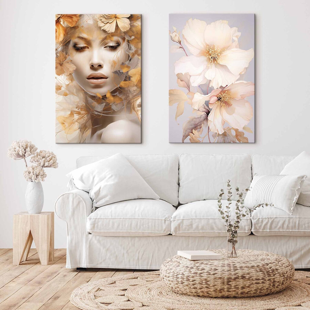 Woman with flowers and a mannequin