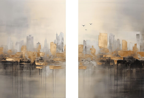 Two paintings of a city