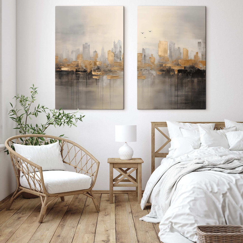 Two paintings of a city