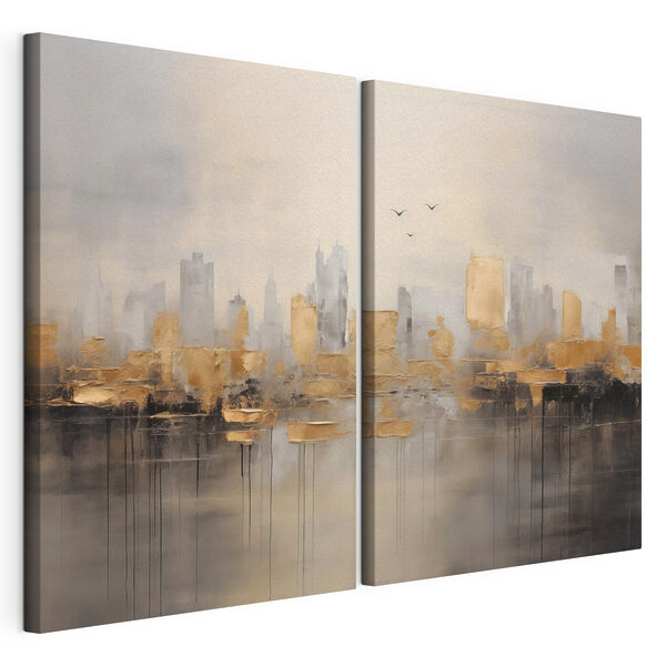Two paintings of a city