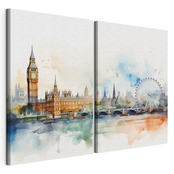 Watercolor of a city and a ferris wheel