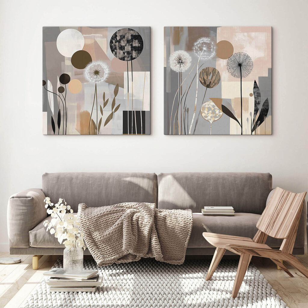 Two paintings of dandelions