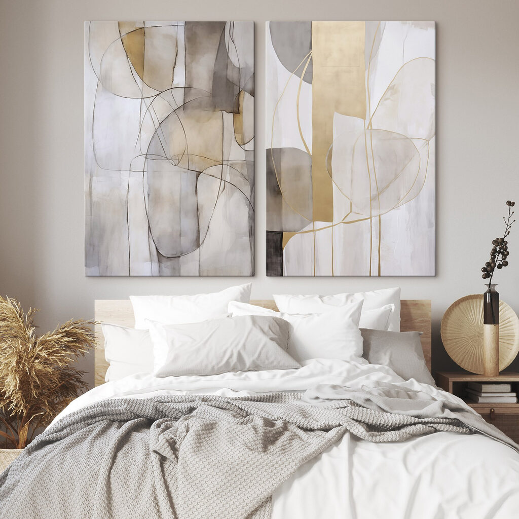 Two paintings of different shapes and colors