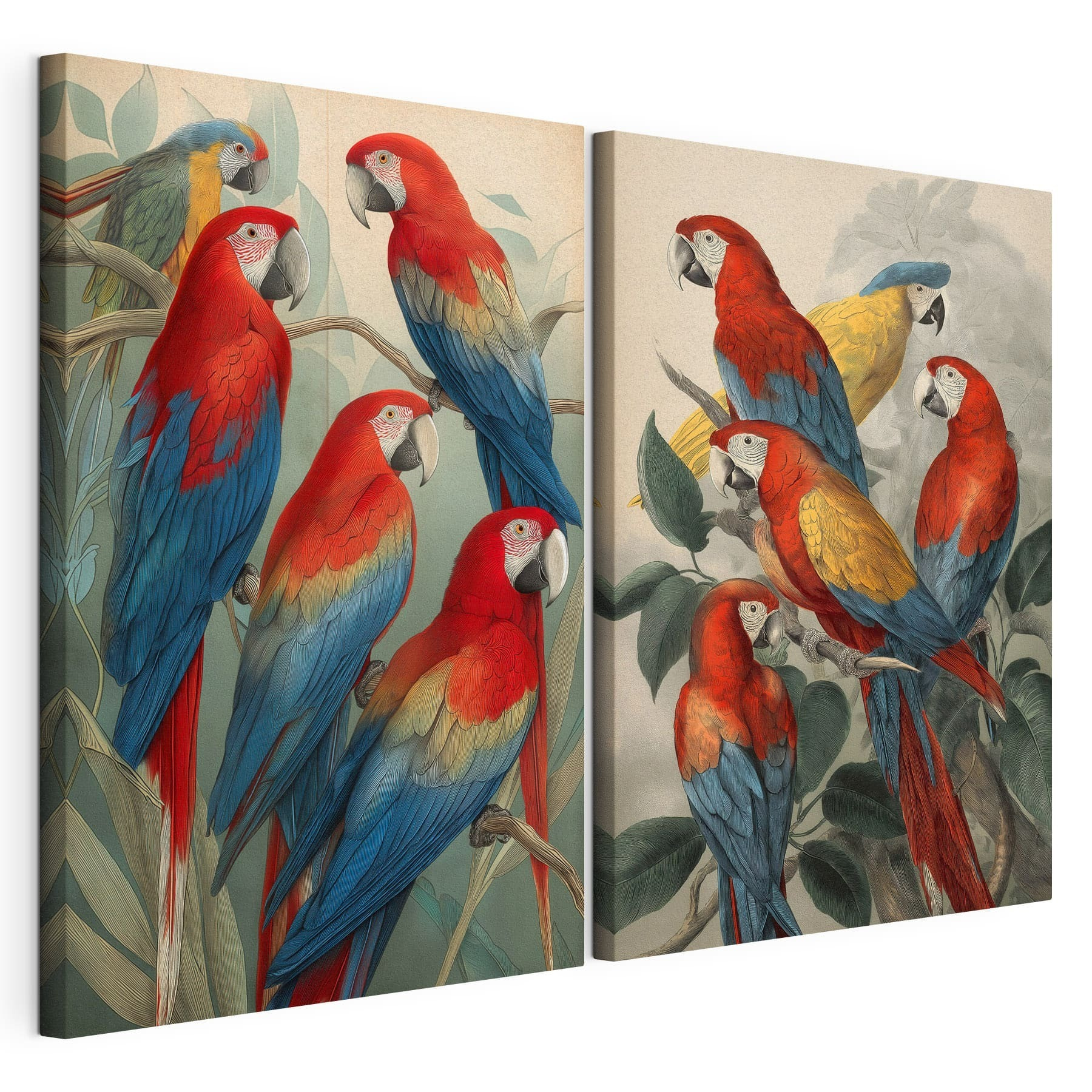 Group of parrots on a branch