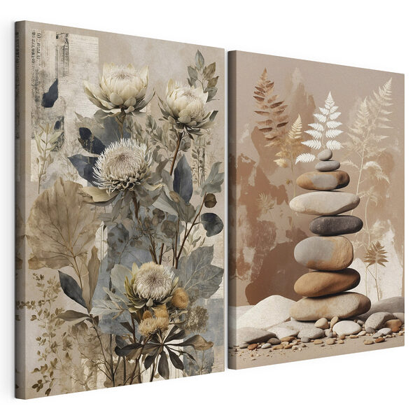 Collage of flowers and rocks