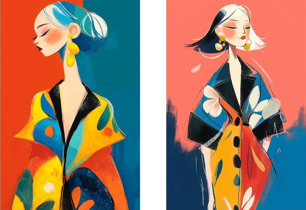 Collage of a woman wearing a colorful coat