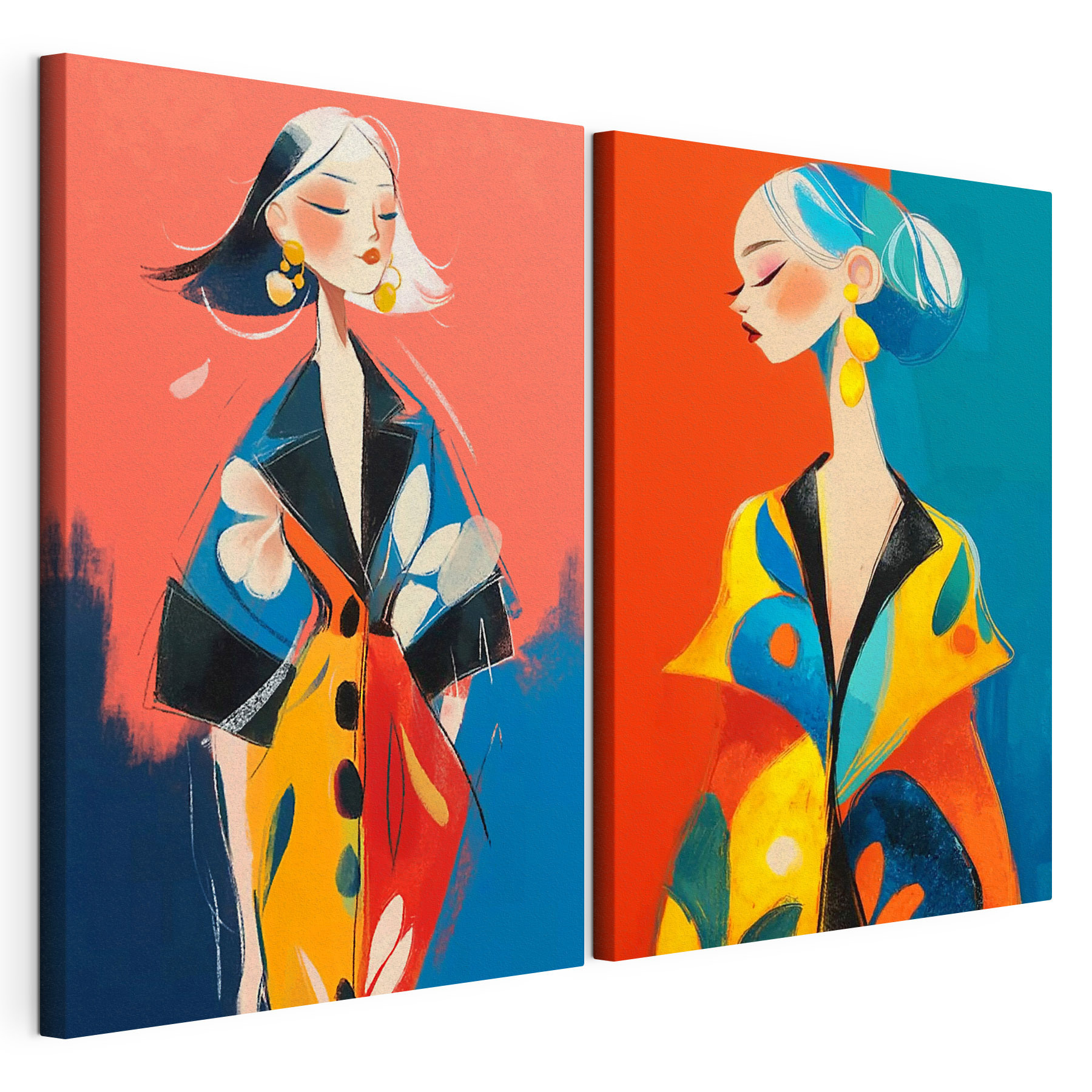 Collage of a woman wearing a colorful coat