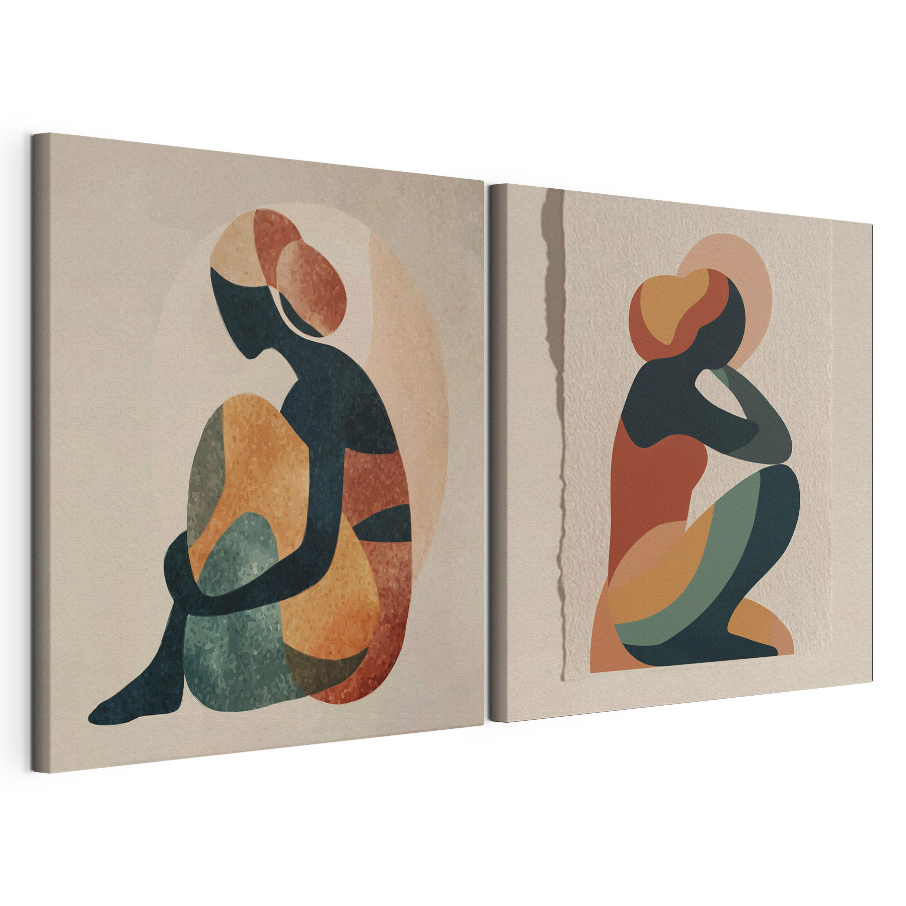 Two art pieces of a woman sitting down